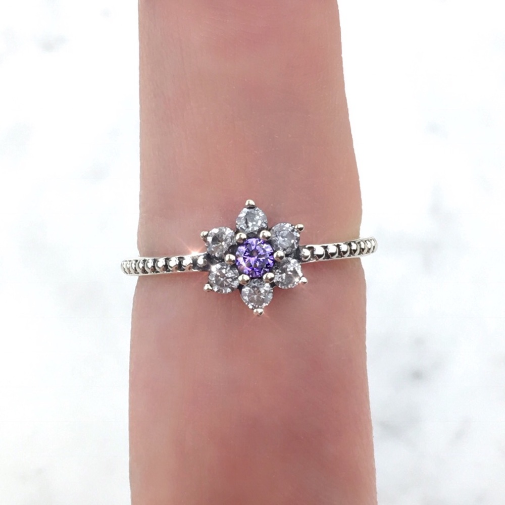 NEW 925 Sterling Silver Purple Flower Ring